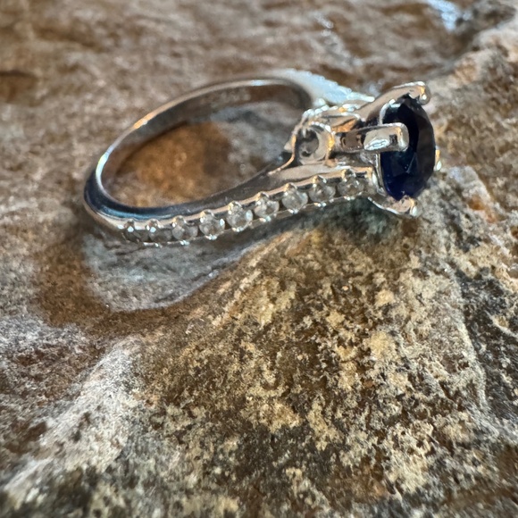 🔥 Vintage Sterling Silver Blue Stone Ring | Engagement/Anniversary S925 Sz 7.5 - Picture 10 of 10